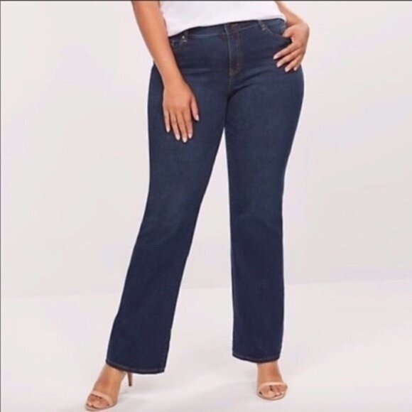 Lane Bryant Genius Fit Jeans Straight Fit Slim Boot Dark Wash Size 14 - Picture 1 of 16